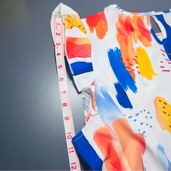 Abstract Paint Brush Print Ruffle Sleeve A-Line Tunic Dress – Lightweight - Picture 6 of 8